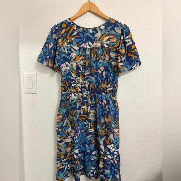 🩵Monteau Blue and Orange Floral Midi Dress🩵 - Picture 4 of 4